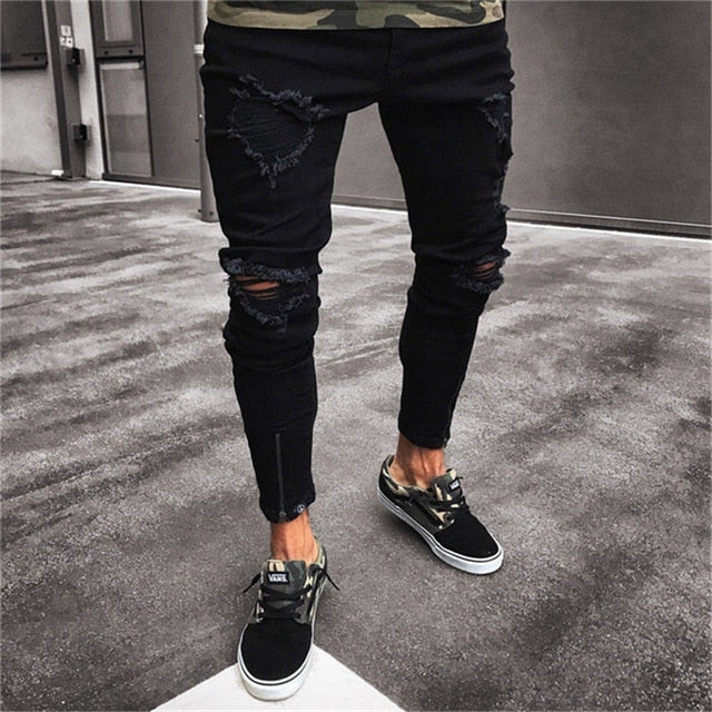 Biker Skinny Slim Straight Stylish Ripped Denim Jeans Pant