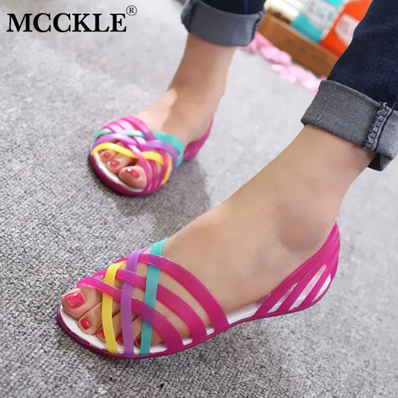 Jelly Rainbow Summer Flat Casual Sandals Shoes for Ladies