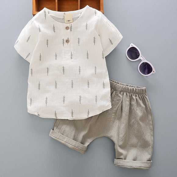 Summer Casual Toddler Outfits for Baby Boy | Newborn Boy Leaves Print Clothing Set T-Shirt + Short