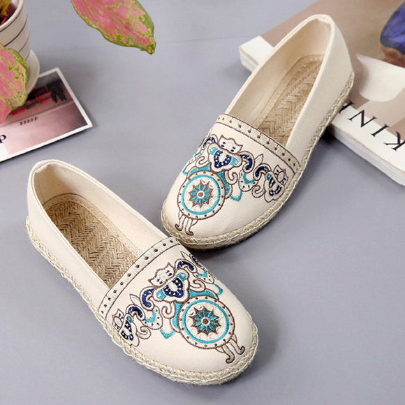 New Spring Flat Women Embroider Floral Round Shoes | Female Elegant Footwear