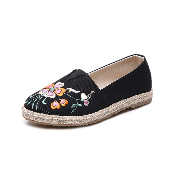 New Spring Flat Women Embroider Floral Round Shoes | Female Elegant Footwear