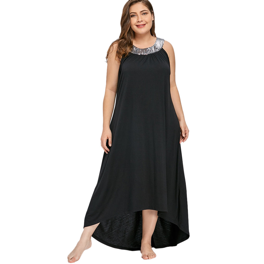 Plus Size Sequins Collar Sleeveless Maxi Party Dress for Women