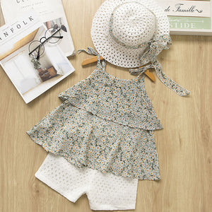 Girls Clothing Sets for Summer | Floral Chiffon Halter + Embroidered Short Children Clothing