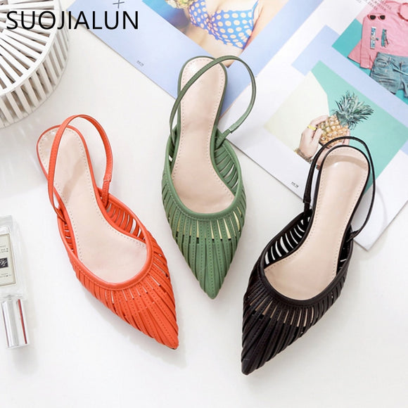 Flat Pointed Toe Slip On Low Heel Strap Outdoor Slides Sandals for Women