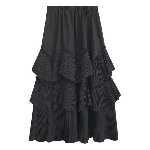 Elegant Summer Elastic Waist A-line Long Skirt for Women