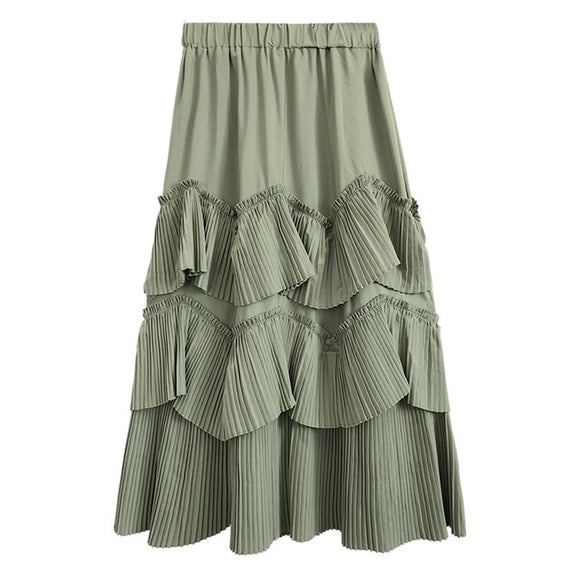 Elegant Summer Elastic Waist A-line Long Skirt for Women