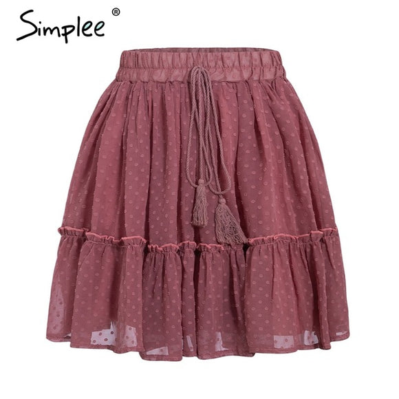 Simplee Casual polka Doted High waist A-Line Summer Mini Skirt for Women