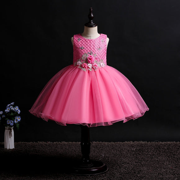 New Princess Girl Wedding Dress | Girl Embroidery Flower and Pearl Flower Dress