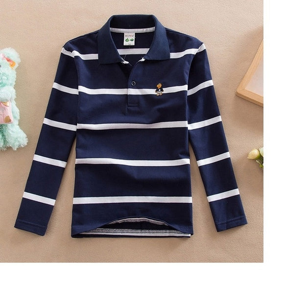 High Quality Long Sleeve Lapel Round Neck Striped Solid Color Cotton Polo Shirt