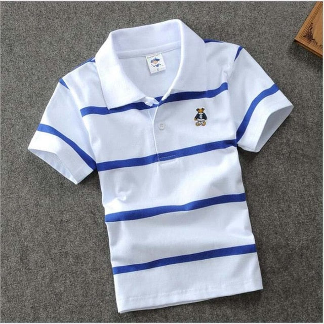 High Quality Boy Short Sleeve Polo Shirt | Lapel Round Neck Striped Solid Color Cotton Polo Shirt