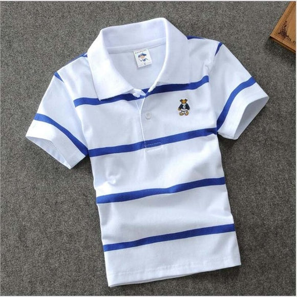 High Quality Boy Short Sleeve Polo Shirt | Lapel Round Neck Striped Solid Color Cotton Polo Shirt